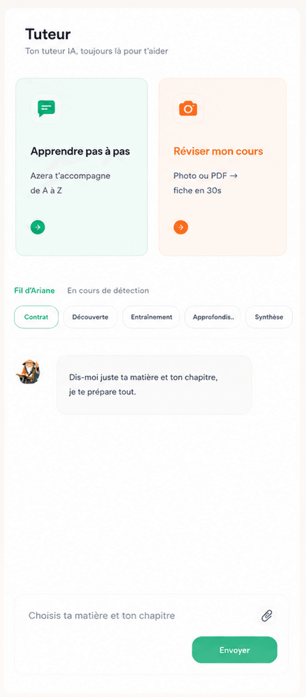 Écran du tuteur IA Azera
